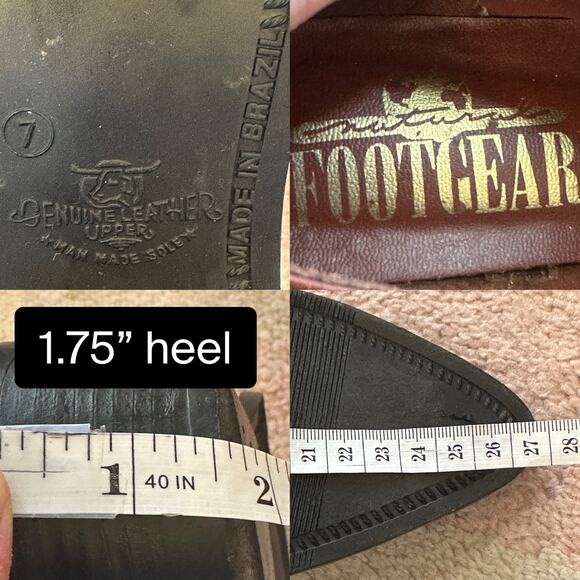 Vintage Footgear Two-Tone Leather Western Shootie Brown Black Cowgirl Boho Retro - Picture 8 of 8